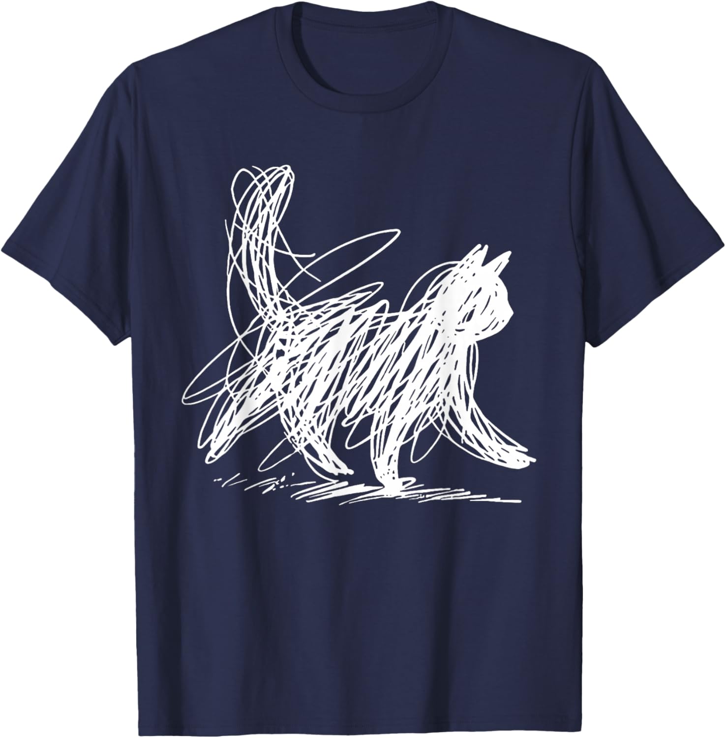 Scribble Cat Minimal Line Art Japanese T-Shirt - T-Shirt | Navy