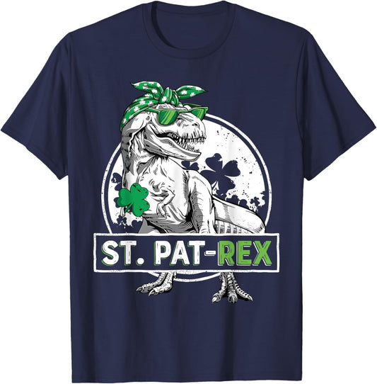 St Pat-Rex Funny T-Rex Dinosaur St Patrick's Day Boys Kids T-Shirt - T-Shirt | Navy