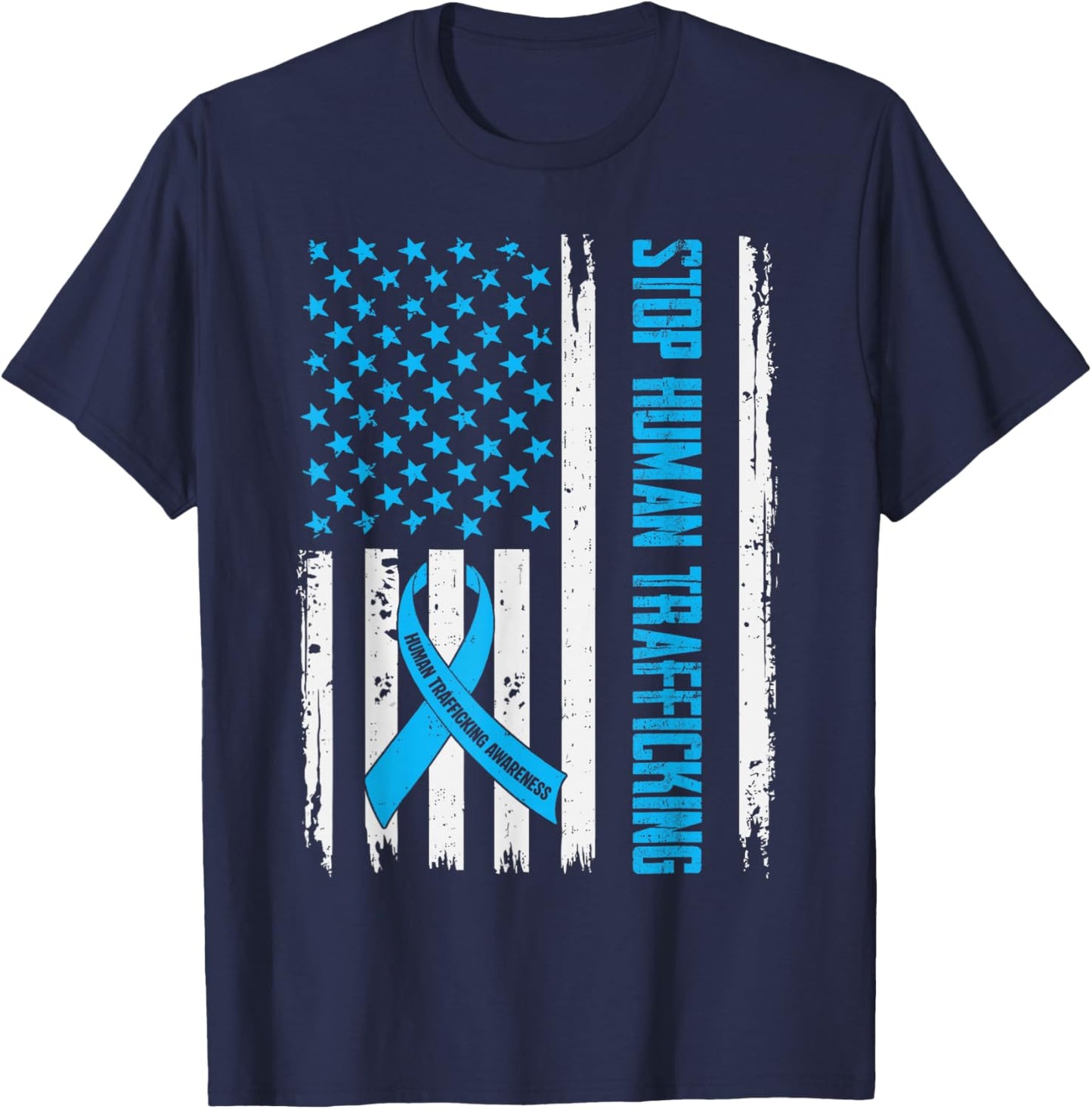 Human Trafficking Awareness USA Flag Stop Human Trafficking T-Shirt - T-Shirt | Navy