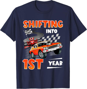 Shifting into 1st Years Racing Car Birthday 1 Year Old T-Shirt - T-Shirt | Navy