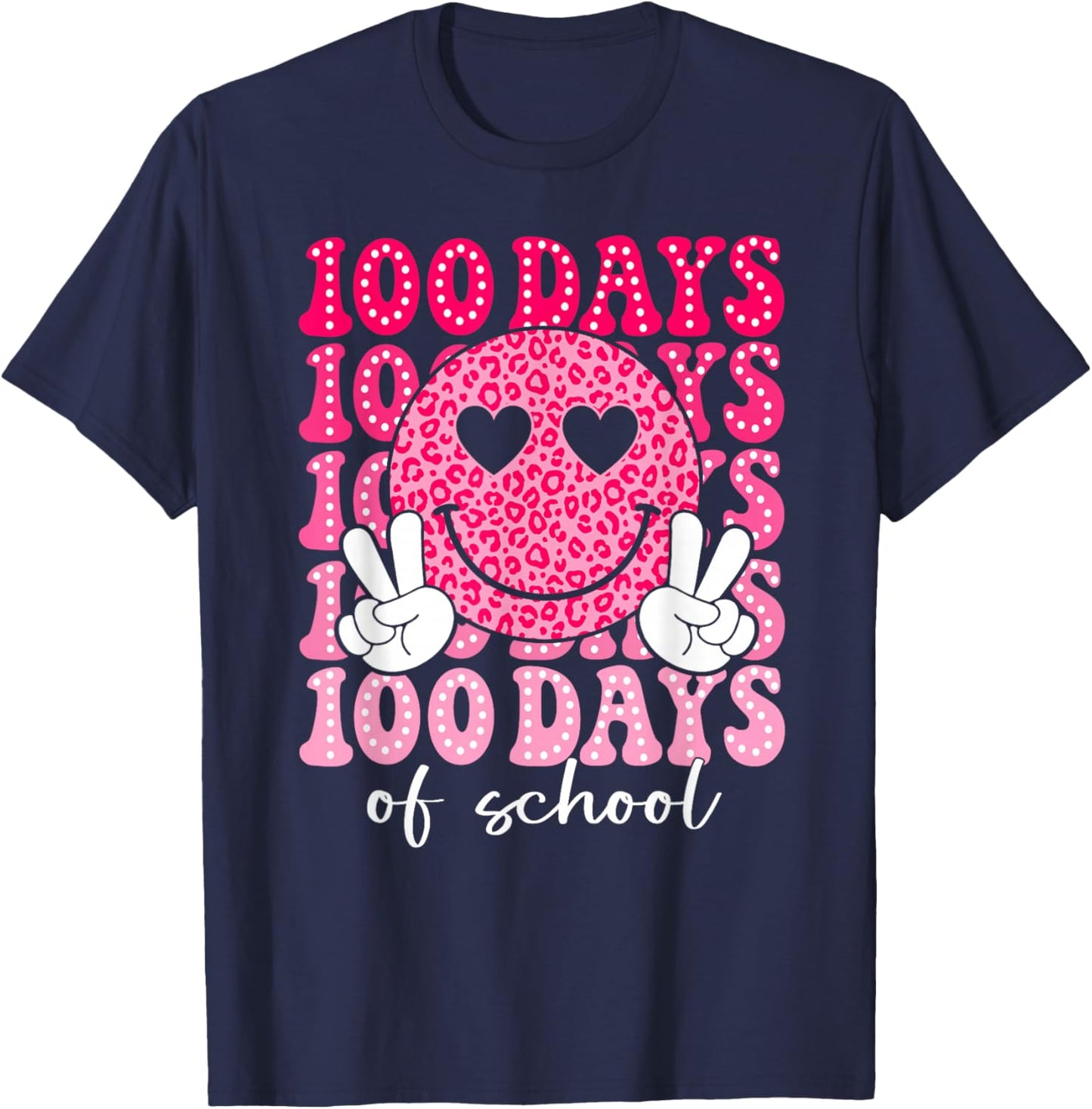 100 Days of School Retro Smile 100th Day School Teacher Kids T-Shirt - T-Shirt | Navy
