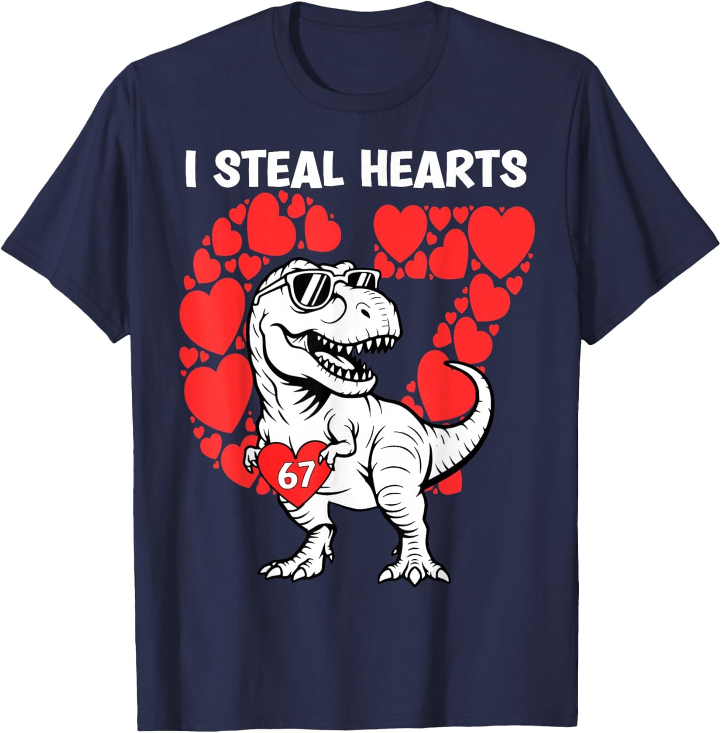 Valentine Day Boys Kids I Steal Hearts Dinosaur Truck 67 T-Shirt - T-Shirt | Navy