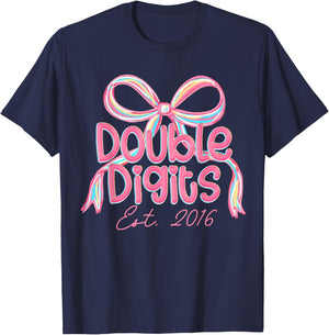 Coquette Pink Bow Ten Double Digits 10th Birthday Est 2016 T-Shirt - T-Shirt | Navy