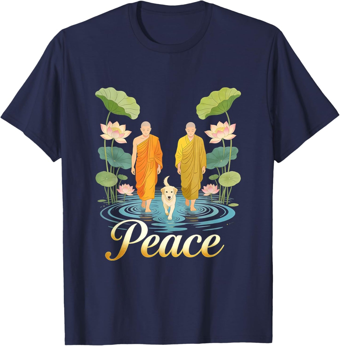 Peace Walking Monks Zen Art Walk for Aloka T-Shirt - T-Shirt | Navy