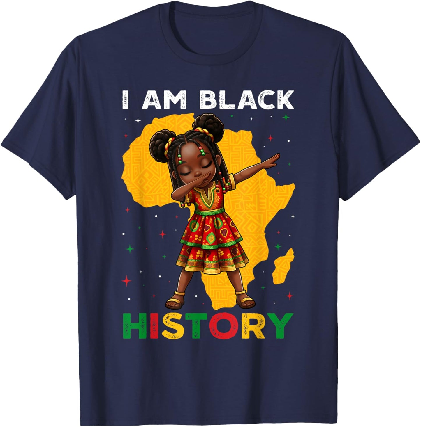 Girl Black History Month African American Afro Girls Kids T-Shirt - T-Shirt | Navy