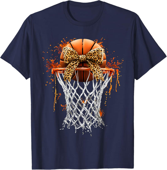 Basketball Coquette Bow Cute Basketball Player T-Shirt - T-Shirt | Navy