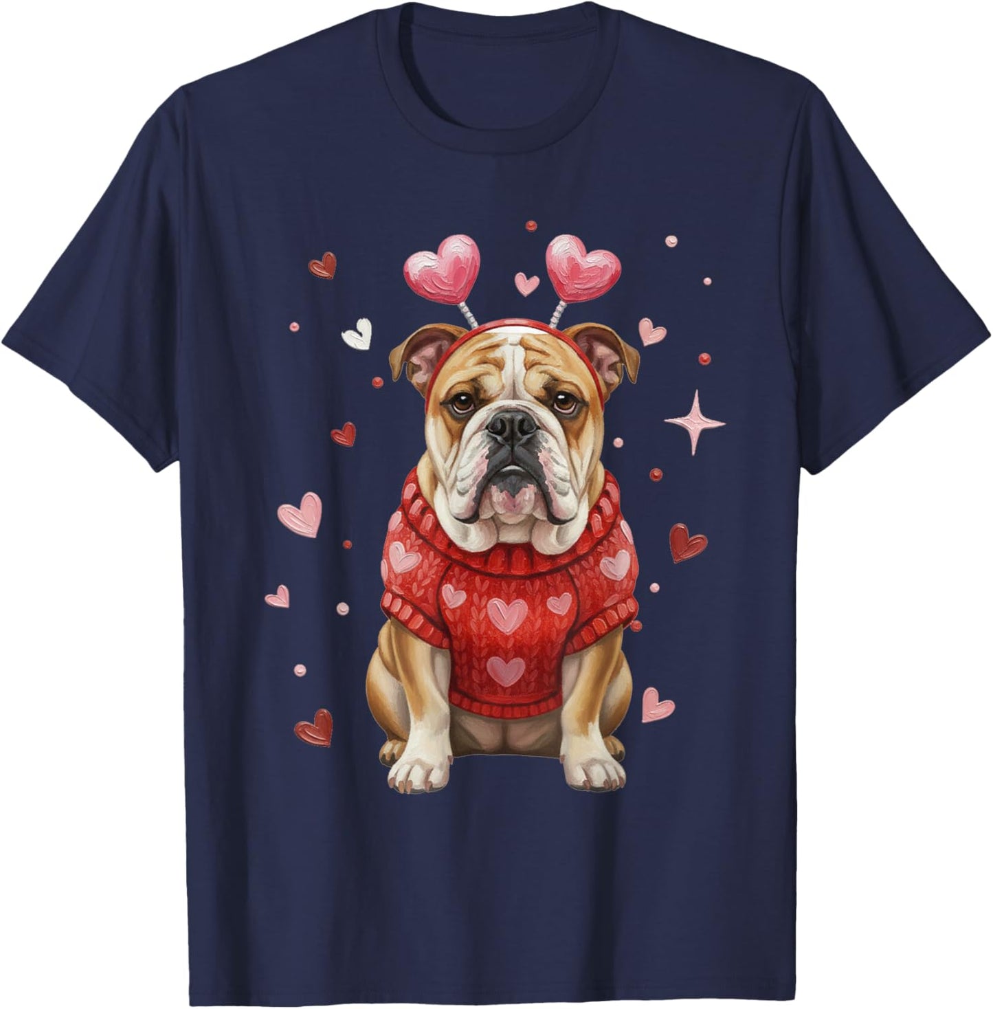 Cute Bulldog Valentine Heart Valentines Day T-Shirt - T-Shirt | Navy