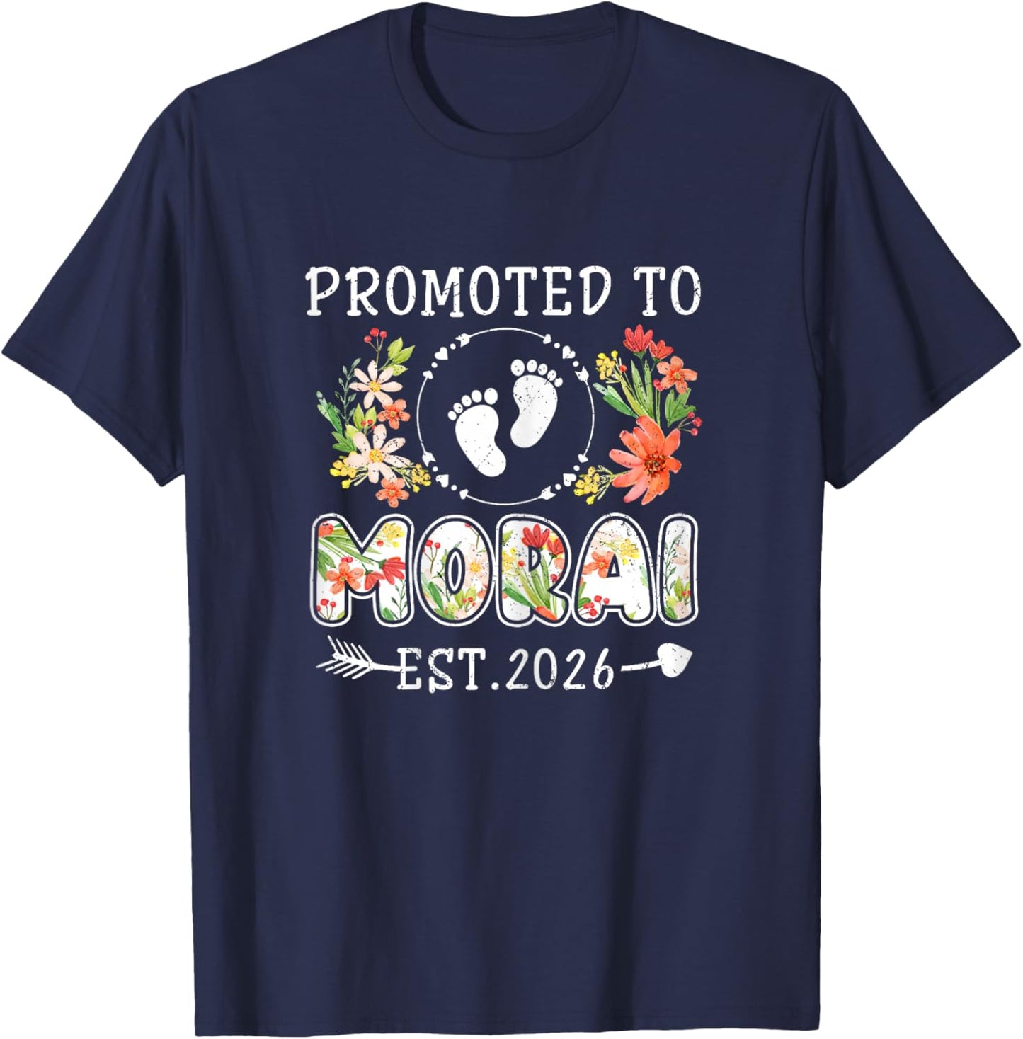 Promoted to Morai 2026 Flower First Time Grandma T-Shirt - T-Shirt | Navy