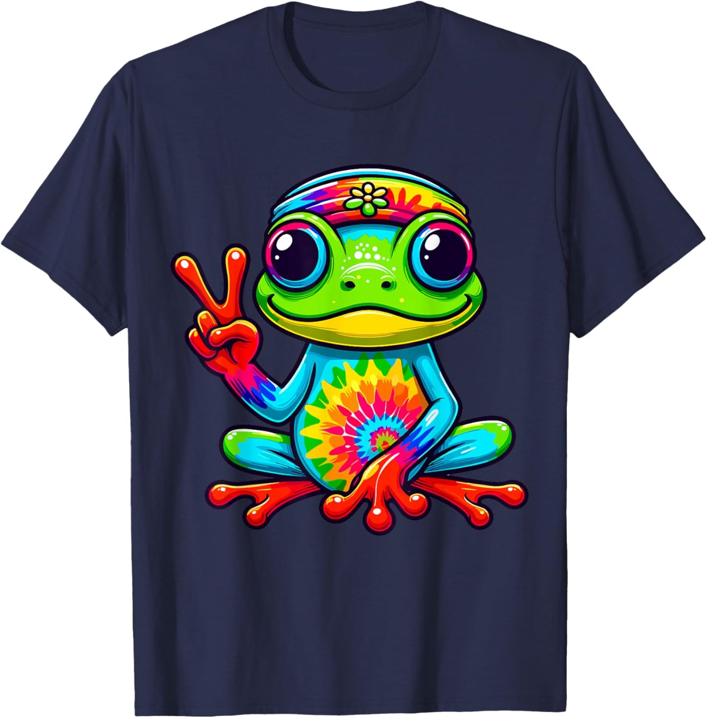 Tie-Dye Frog Peace Sign Hippie T-Shirt - T-Shirt | Navy