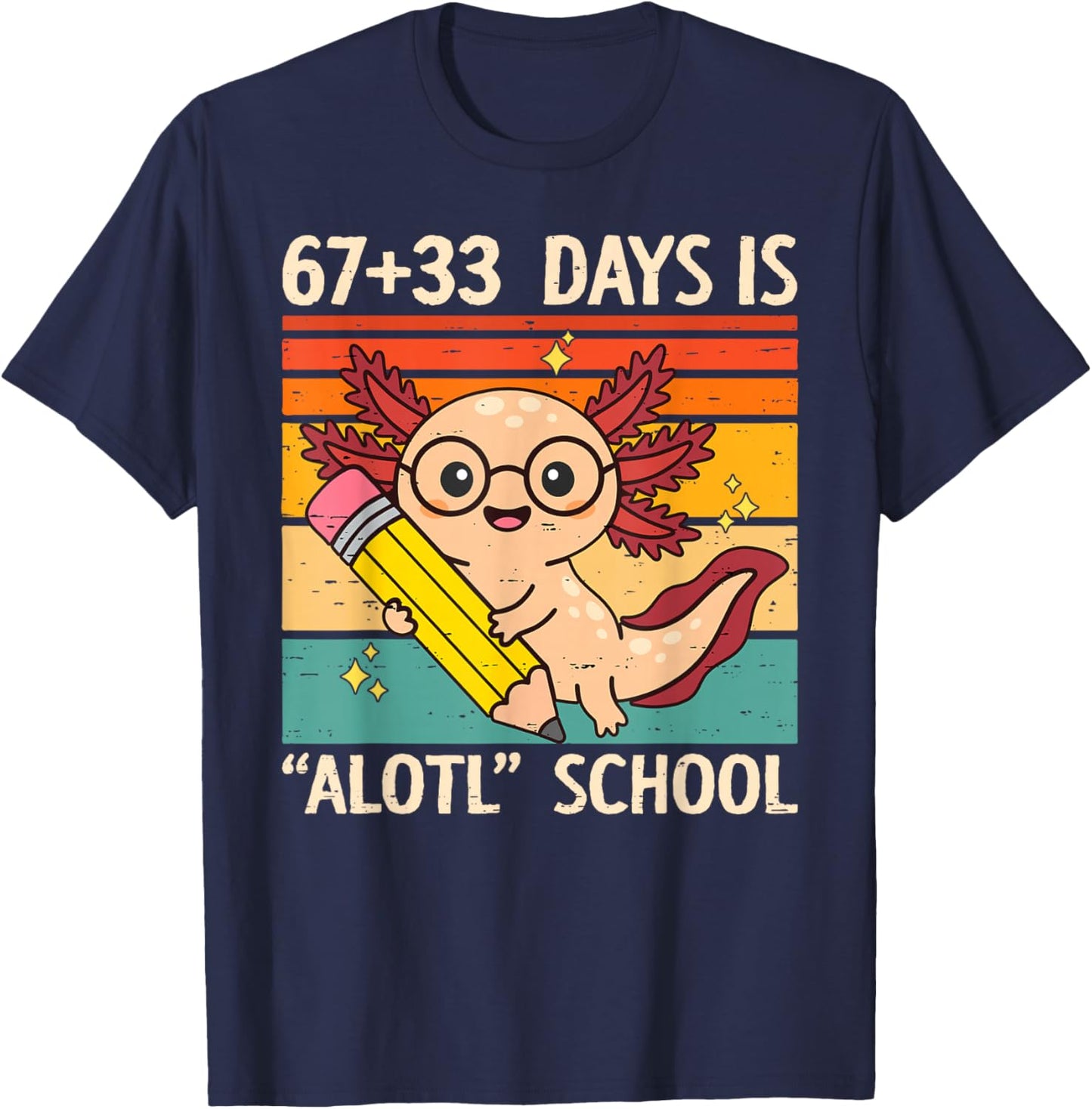 67+33 Days is Alotl School Axolotl 100 Days of School Kids T-Shirt - T-Shirt | Navy