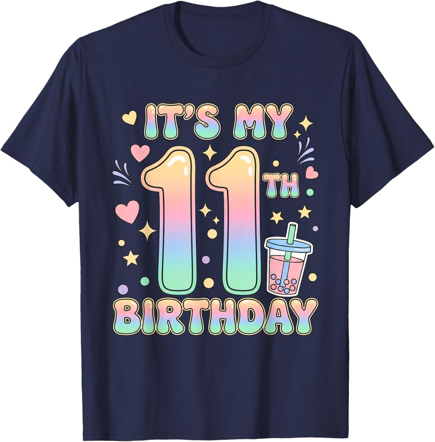 It's My 11th Birthday Bubble Boba Tea Party 11 Year Old Girl T-Shirt - T-Shirt | Navy