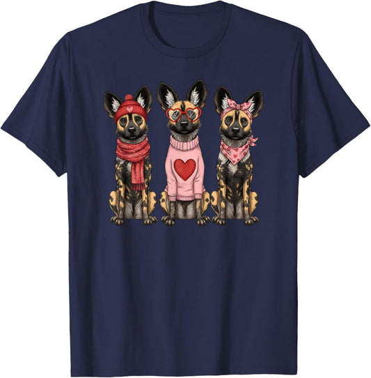 Retro African Wild Dog Cute Valentine T-Shirt - T-Shirt | Navy