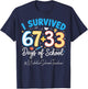 Middle School Teacher I Survived 100 Days of School 67+33 T-Shirt - T-Shirt | Navy