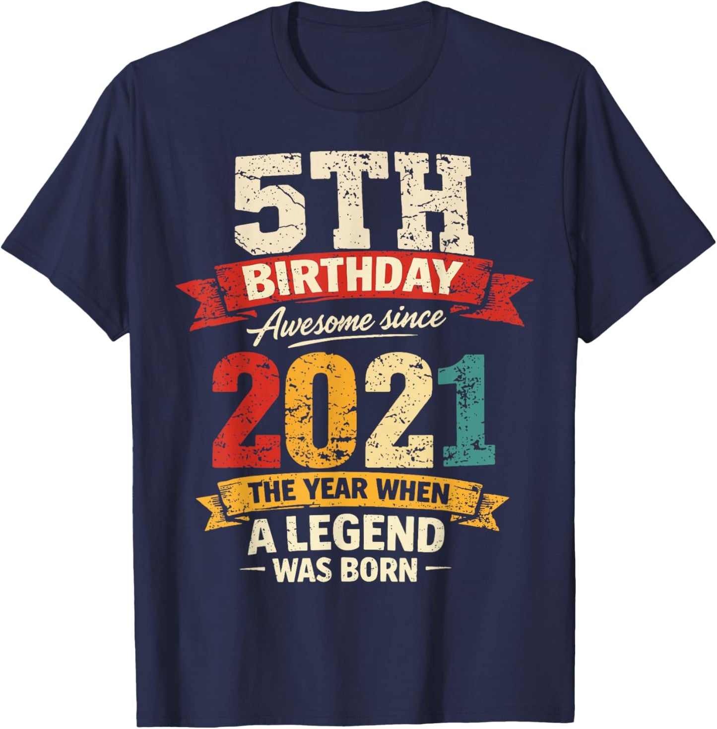 5 Year Old Vintage Awesome Since 2021 5th Birthday T-Shirt - T-Shirt | Navy