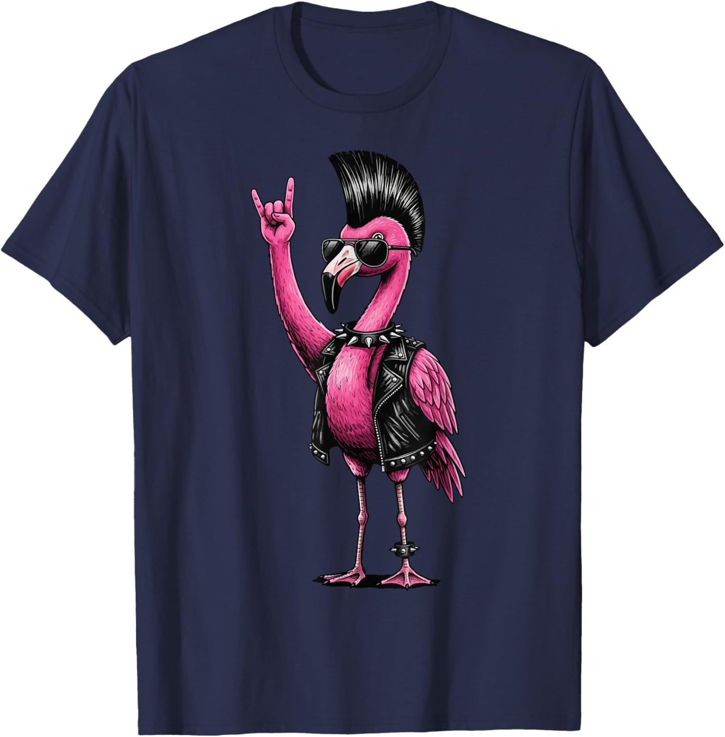 Flamingo Punk Rock Heavy Metal T-Shirt - T-Shirt | Navy
