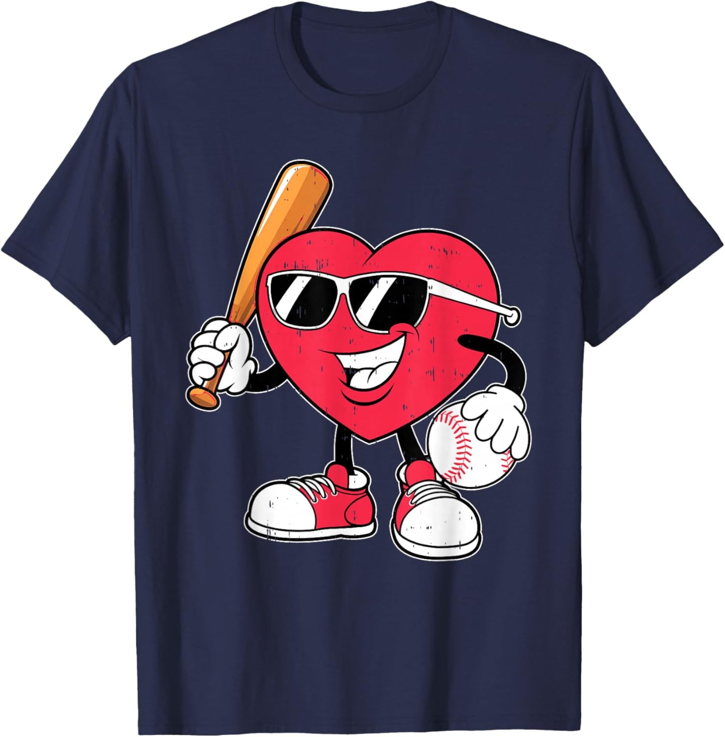 Heart Play Baseball Valentine's Day Teens Boys Girls Kids T-Shirt - T-Shirt | Navy