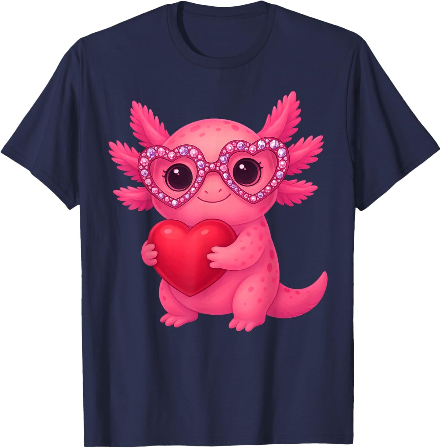Valentine Cute Pink Axolotl Lovers Heart Girl Women Kid T-Shirt - T-Shirt | Navy