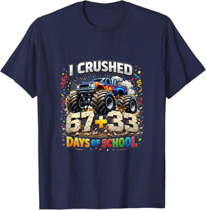 67 33 Days of School Truck Monster 100th Day of School Boys T-Shirt - T-Shirt | Navy