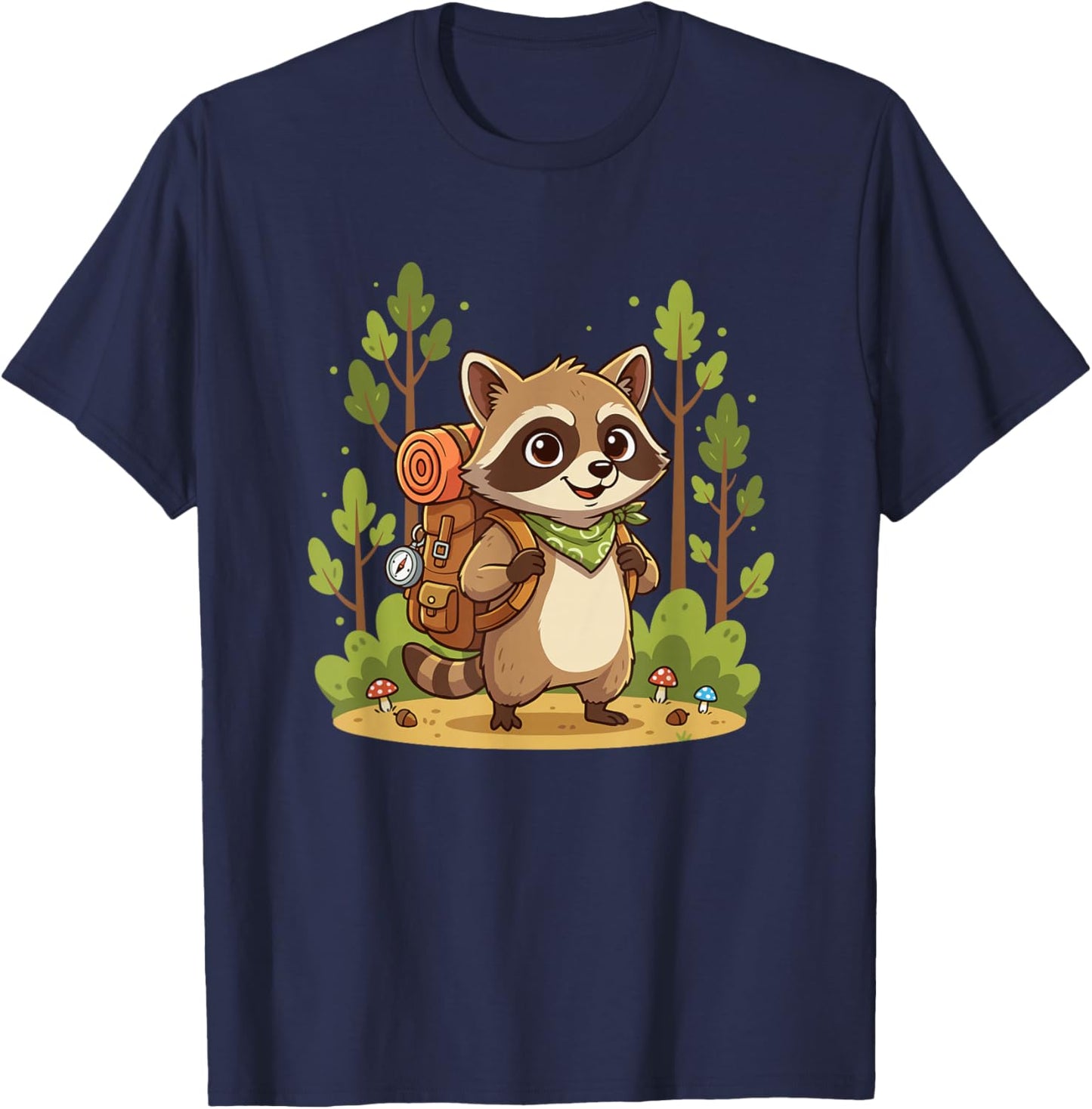 Cute Raccoon Backpacker Forest Camping Kids T-Shirt - T-Shirt | Navy
