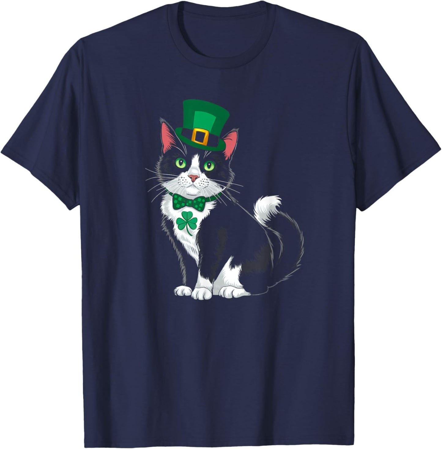 St Patricks Cat Shamrock Leprechaun Saint Pattys Cat Lover T-Shirt - T-Shirt | Navy