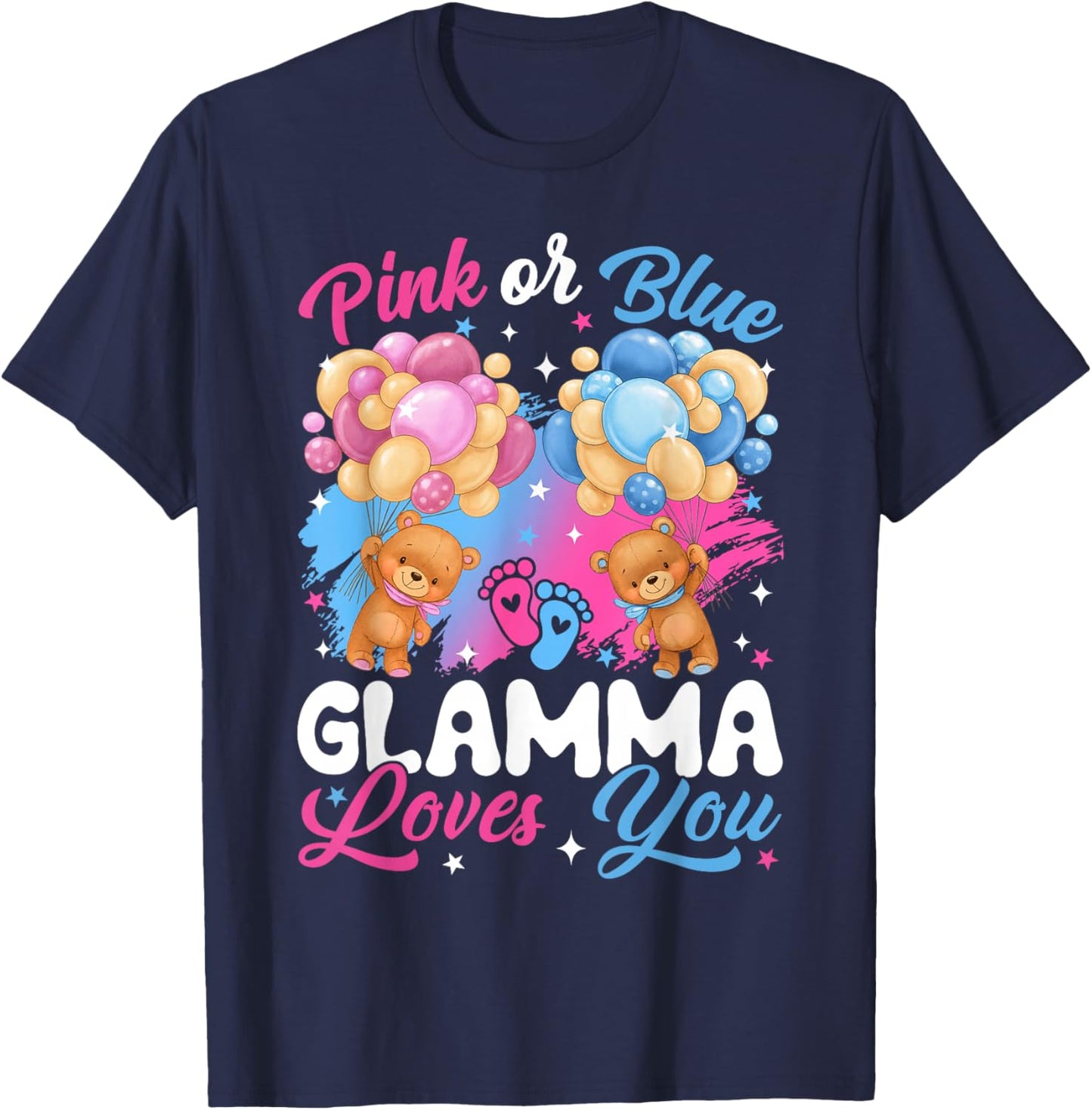 Bears Pink Or Blue Glamma Loves You Gender Reveal T-Shirt - T-Shirt | Navy