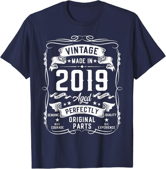 Vintage 2019 7yr 7th Birthday Gifts Boys Girls 7 Year Old T-Shirt - T-Shirt | Navy