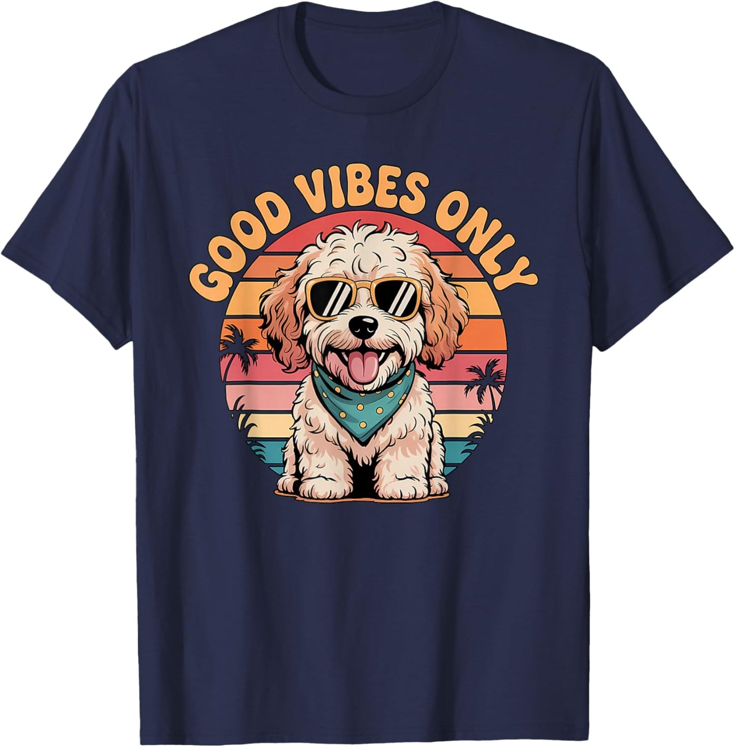 Cockapoo Puppy Retro Sunset Vibes Dog Lover T-Shirt - T-Shirt | Navy