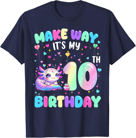 It's My 10th Birthday Girl Cute Axolotl 10 Year Old Kids T-Shirt - T-Shirt | Navy
