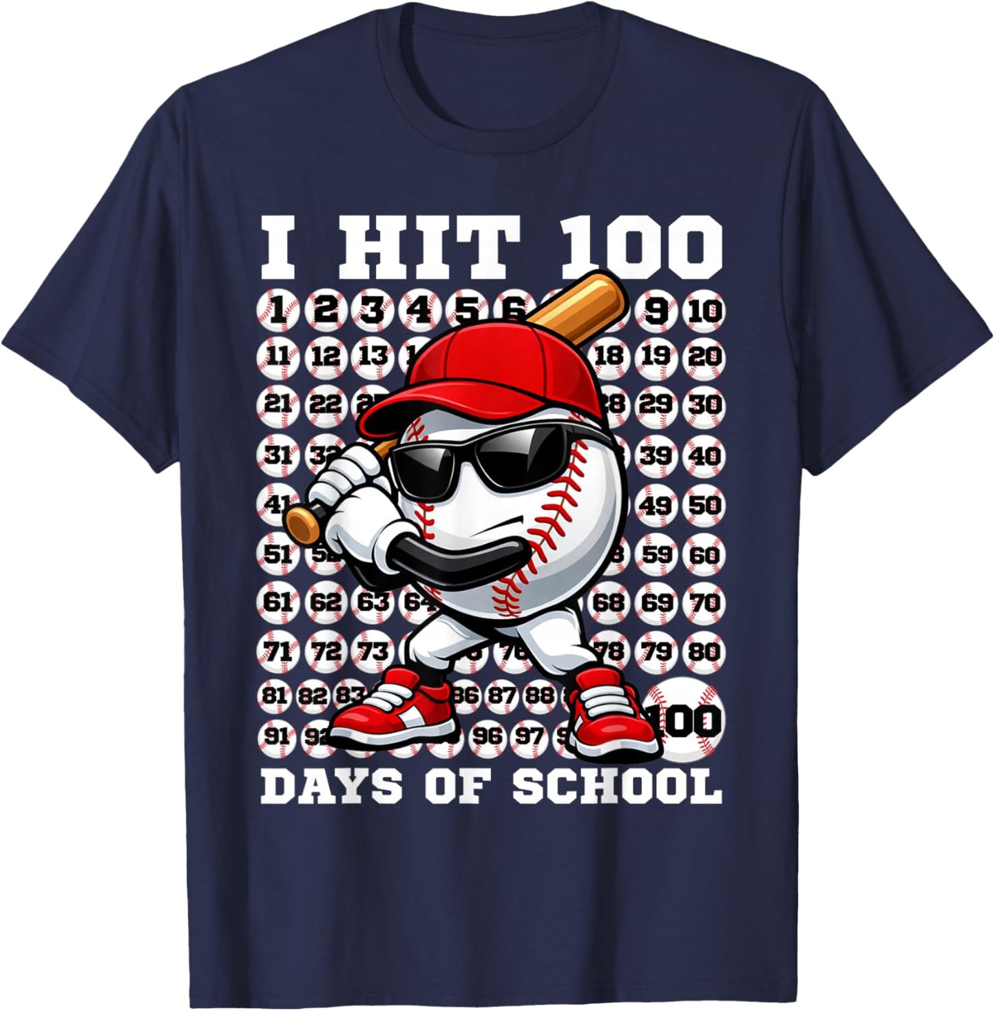 100 Days of School Retro Baseball Sport for Boys Teachers T-Shirt - T-Shirt | Navy