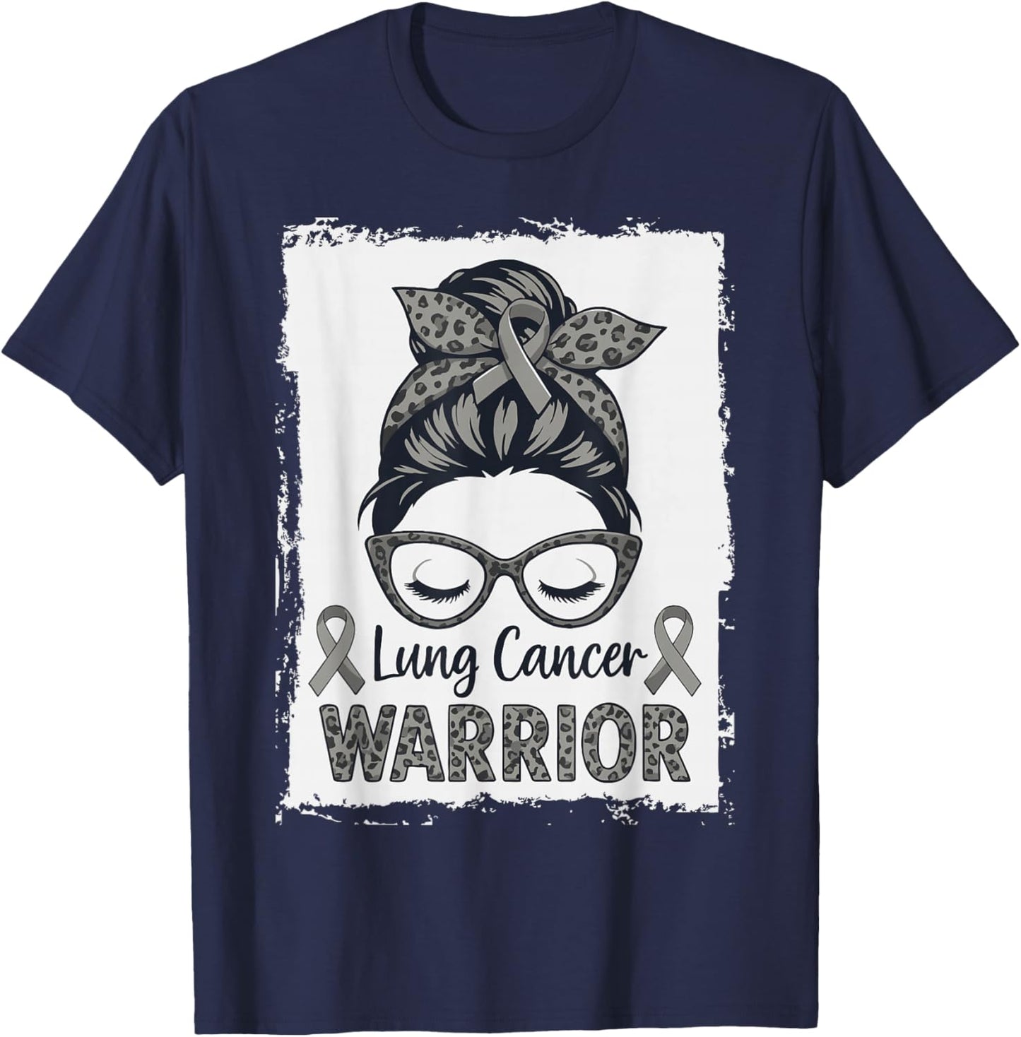 Warrior Lung Cancer Month Awareness White Ribbon Support T-Shirt - T-Shirt | Navy