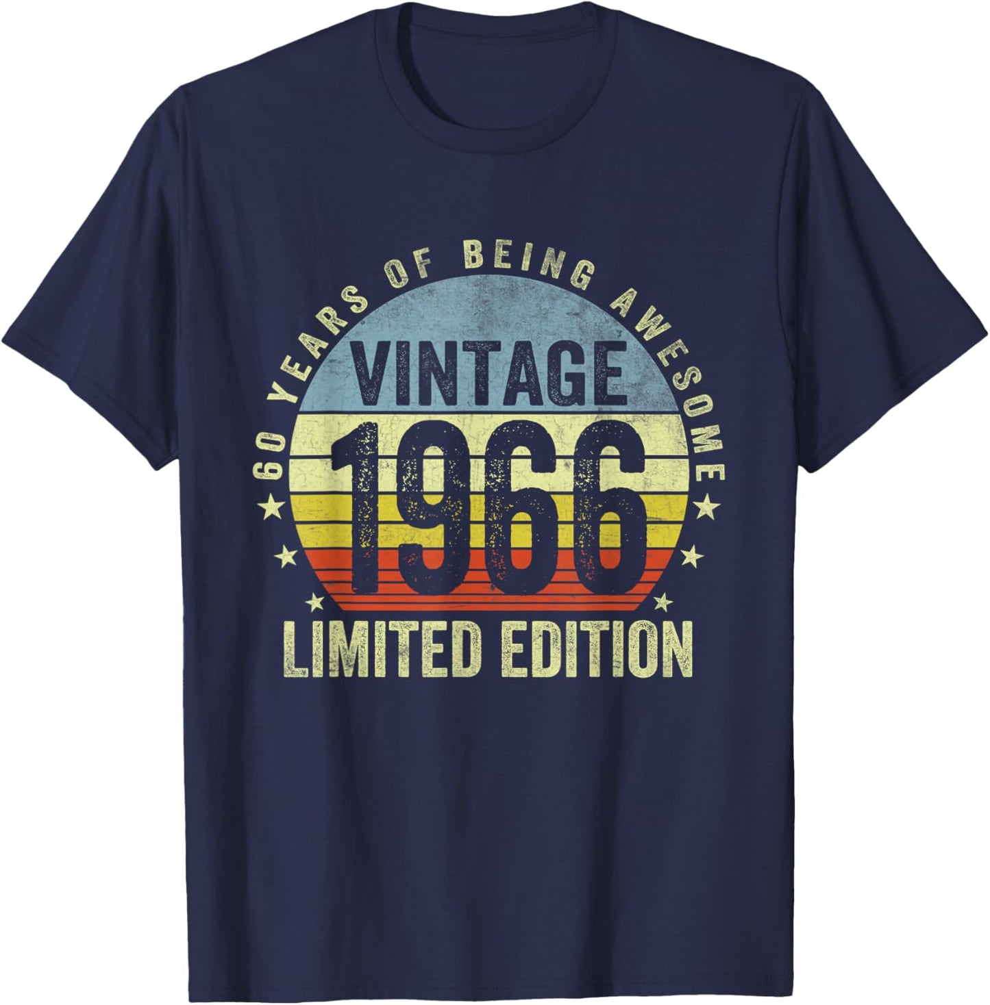 Vintage 1966 60th Birthday Gifts 60 Years of Being Awesome T-Shirt - T-Shirt | Navy