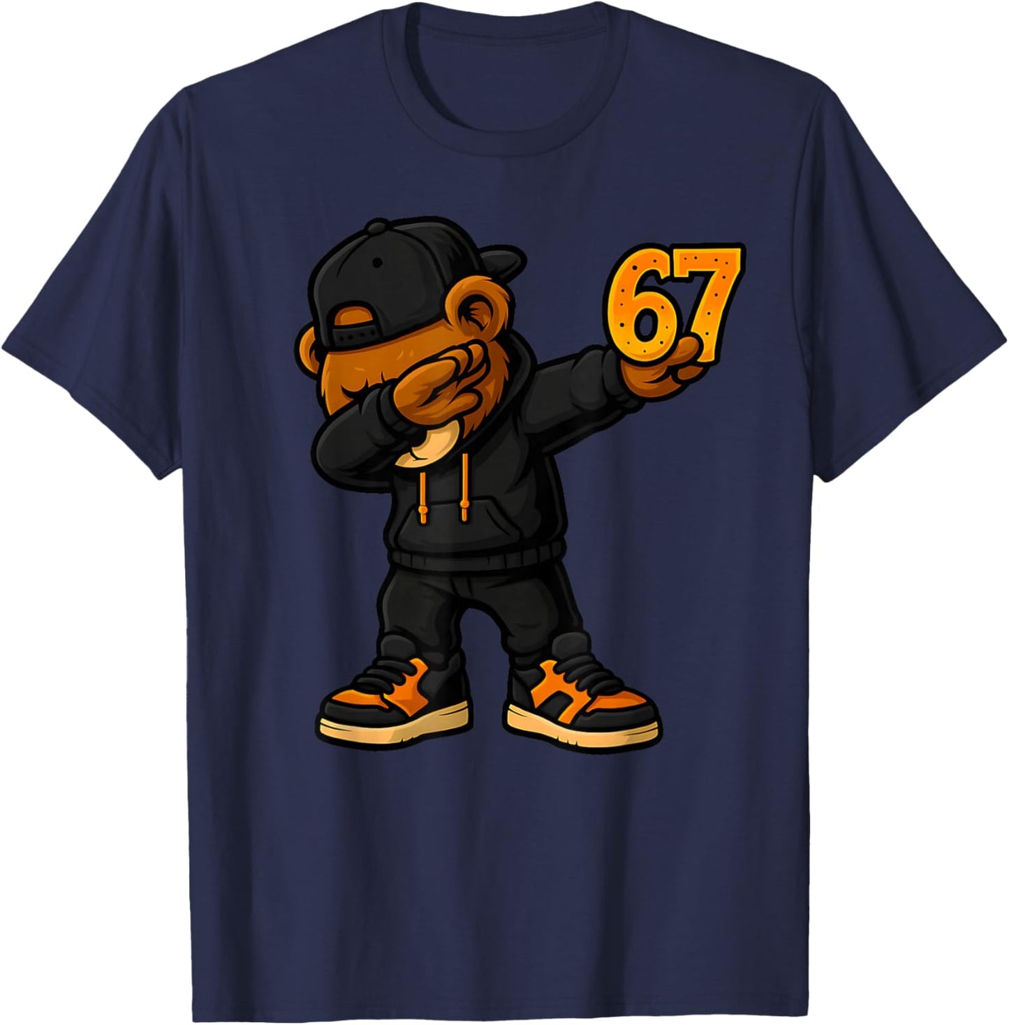 Dabbing Teddy Bear 67 Meme Funny Brainrot Hip Hop Kids Boys T-Shirt - T-Shirt | Navy