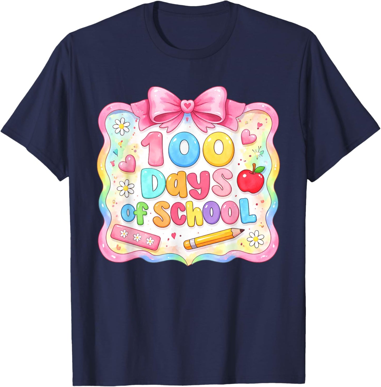 Preppy 100 Days of School Girl Kids Cute 100th Day of School T-Shirt - T-Shirt | Navy