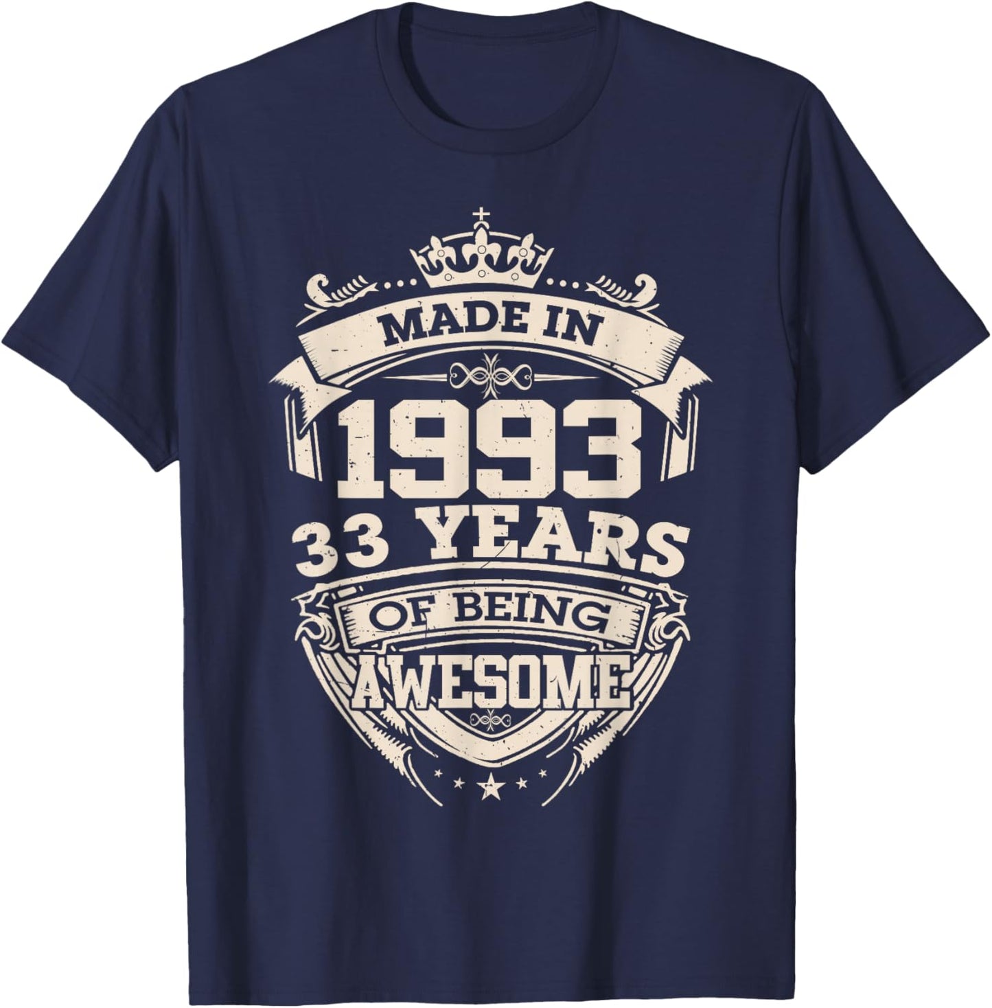 Made in 1993 33rd Years of Being Awesome Birthday Vintage T-Shirt - T-Shirt | Navy