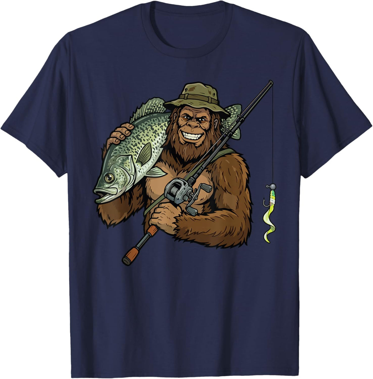Crappie Fishing Funny Bigfoot T-Shirt - T-Shirt | Navy