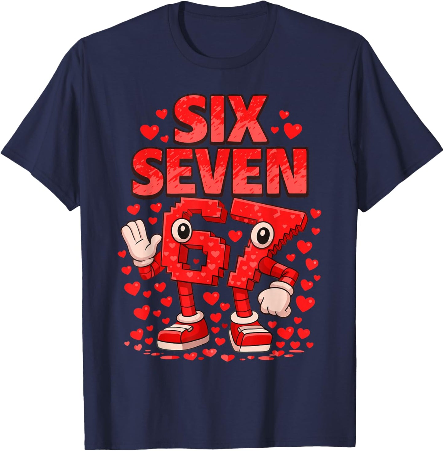 Kids Meme 67 Six Seven 6 7 Valentine Heart T-Shirt - T-Shirt | Navy