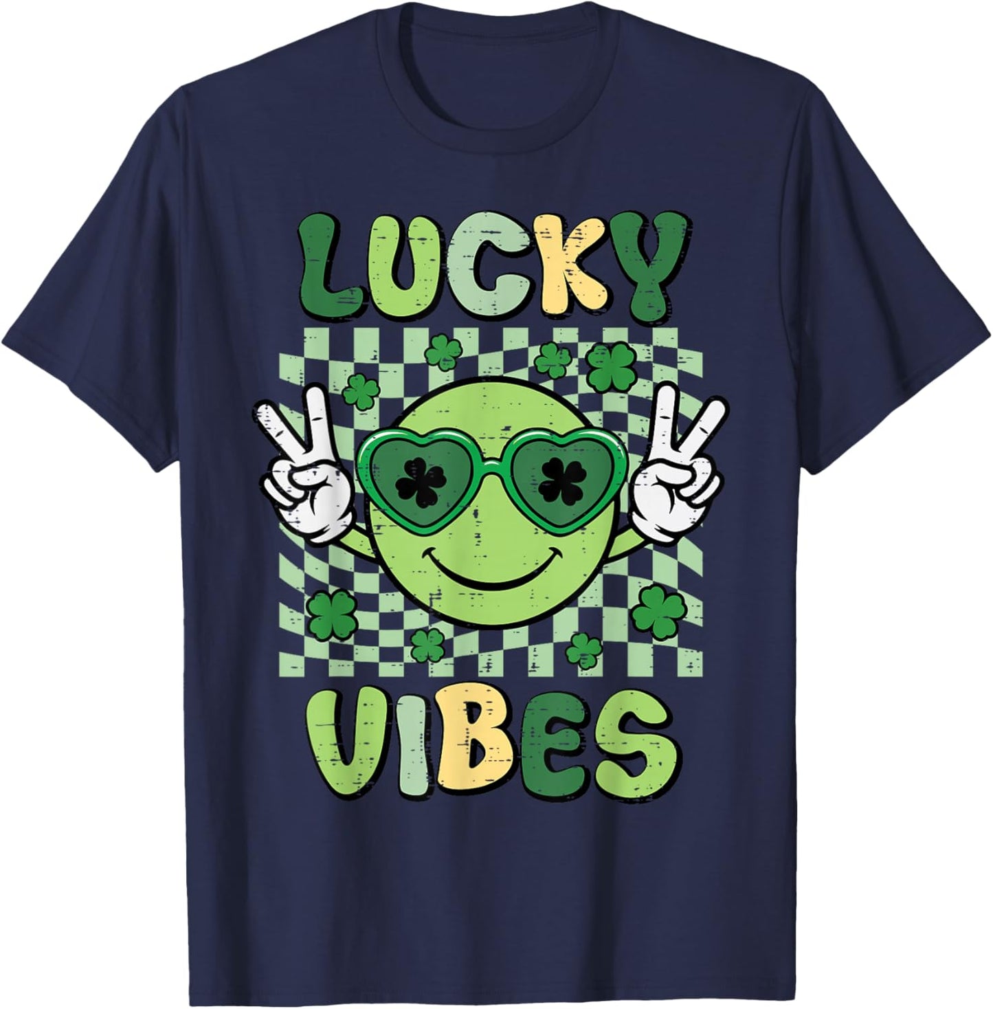 St Patricks Day Smile Lucky Vibes Saint Paddys Women Men Kid T-Shirt - T-Shirt | Navy