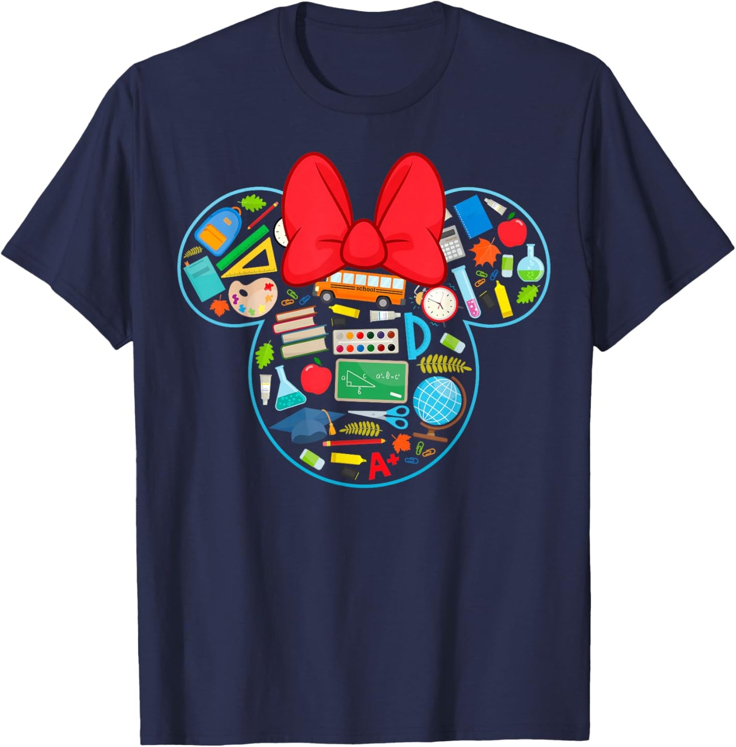 Disney Minnie Mouse Silhouette Filled with School Icons T-Shirt - T-Shirt | Navy