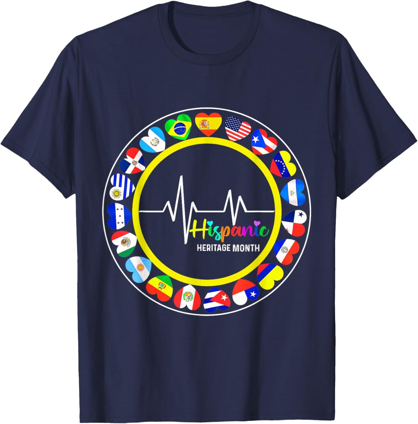Hispanic Heritage Month All Countries Heart T-Shirt - T-Shirt | Navy