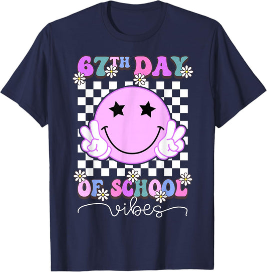 67th Day of School Vibes Funny Six Seven 67 Meme Slang T-Shirt - T-Shirt | Navy