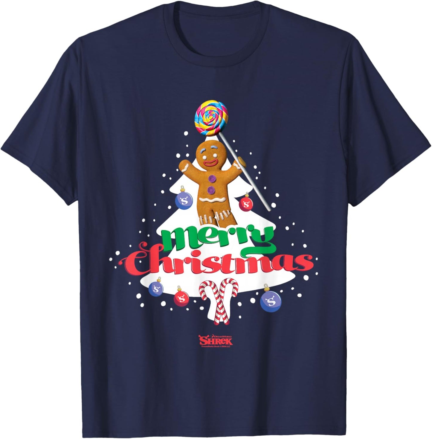 Shrek Gingy Merry Christmas Candy Tree T-Shirt - T-Shirt | Navy