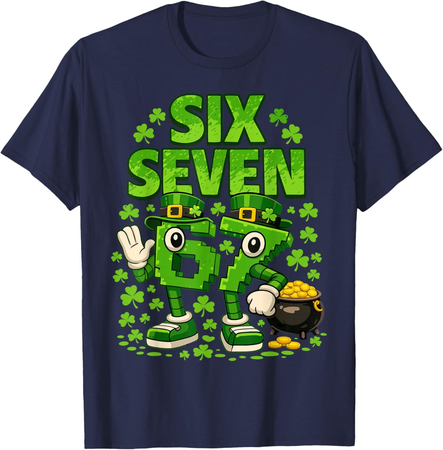 Kids Meme 67 Six Seven Shamrock 6 7 St Patrick Day T-Shirt - T-Shirt | Navy