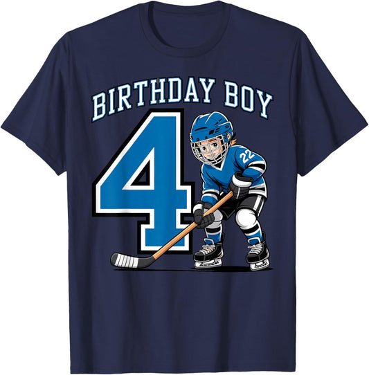 Ice Hockey 4 Years Birthday Boy 4th Bday Kids Hockey Party T-Shirt - T-Shirt | Navy
