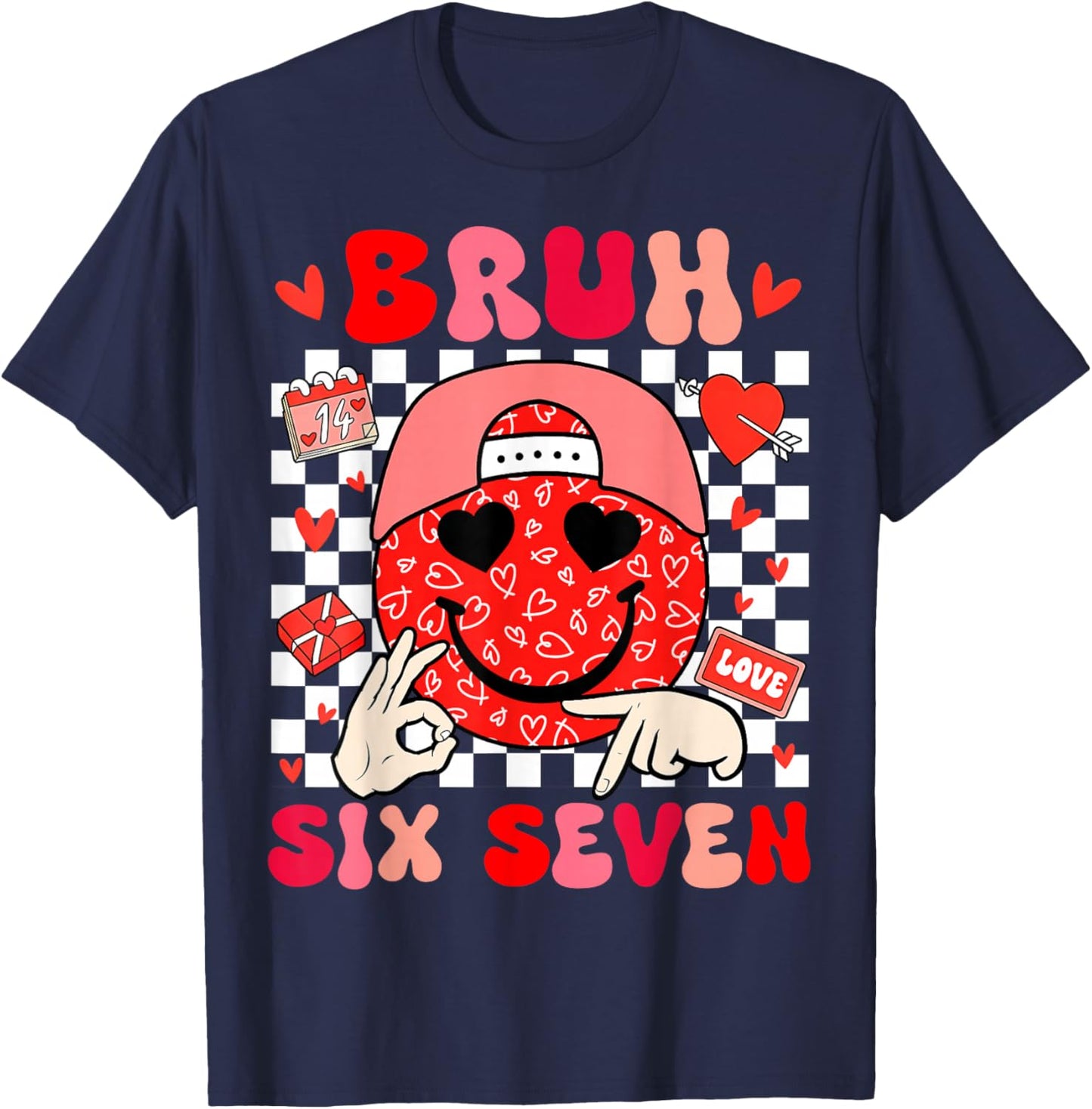 Bruh 67 Valentines Meme Six Seven Heart 6 7 Boys Girls Kids T-Shirt - T-Shirt | Navy