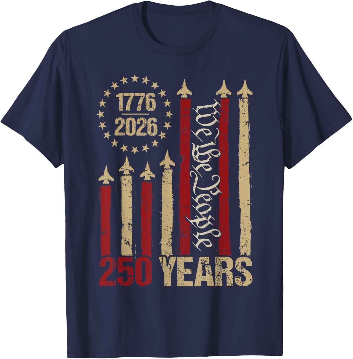 250 Years 1776 2026 250th Vintage 4th July American Flag T-Shirt - T-Shirt | Navy