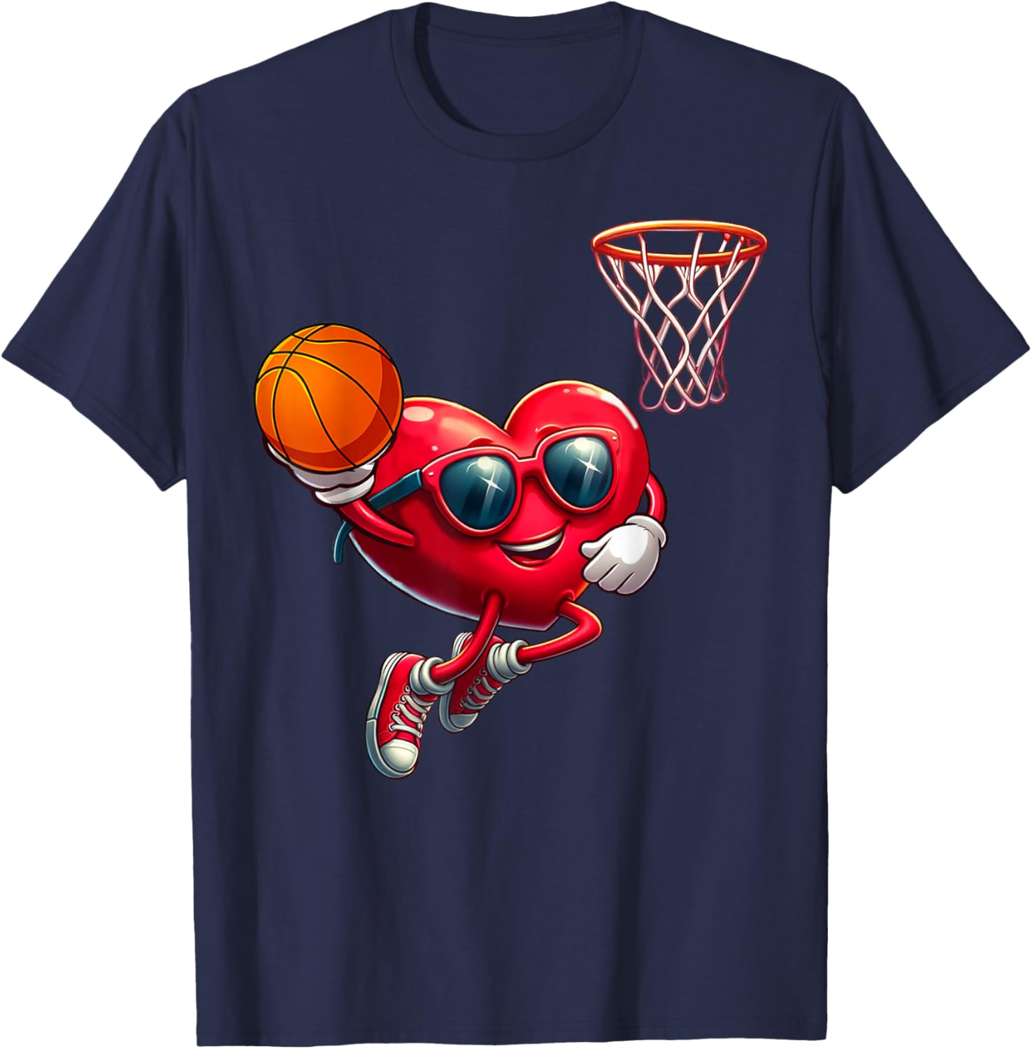 Funny Basketball Valentines Day Heart Boys Sports Love T-Shirt - T-Shirt | Navy