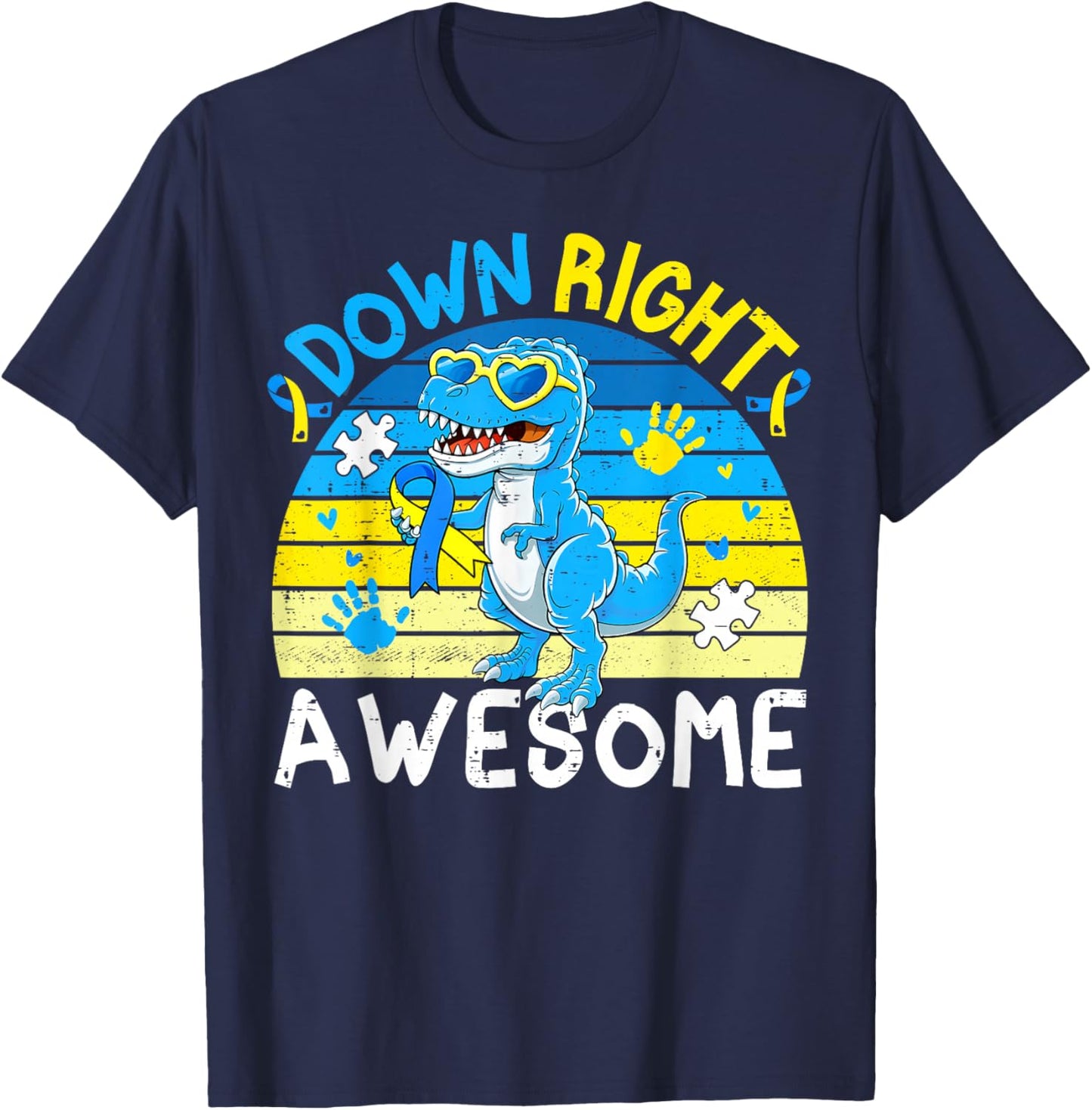 Down Right Awesome Dinosaur Down Syndrome Awareness Boy Girl T-Shirt - T-Shirt | Navy