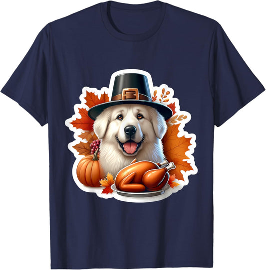 Thanksgiving Great Pyrenees Dog Owner Lover Funny Turkey Mom T-Shirt - T-Shirt | Navy