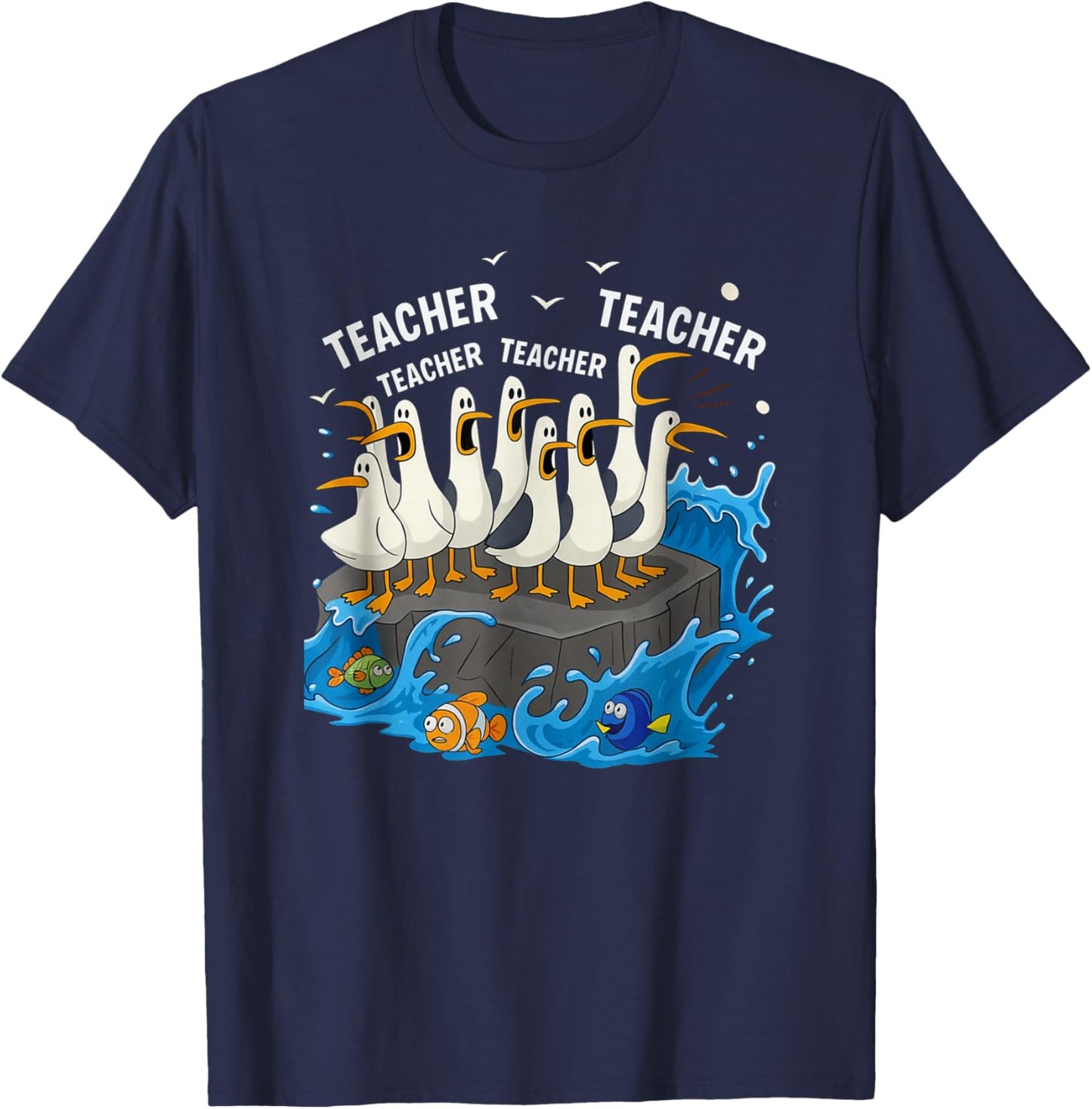 Funny Teacher Seagull Family Teacher Lover Design Men Women T-Shirt - T-Shirt | Navy