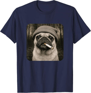 Funny Smoking Pug Dog Meme Cigarette Grunge Beanie Cigarette T-Shirt - T-Shirt | Navy